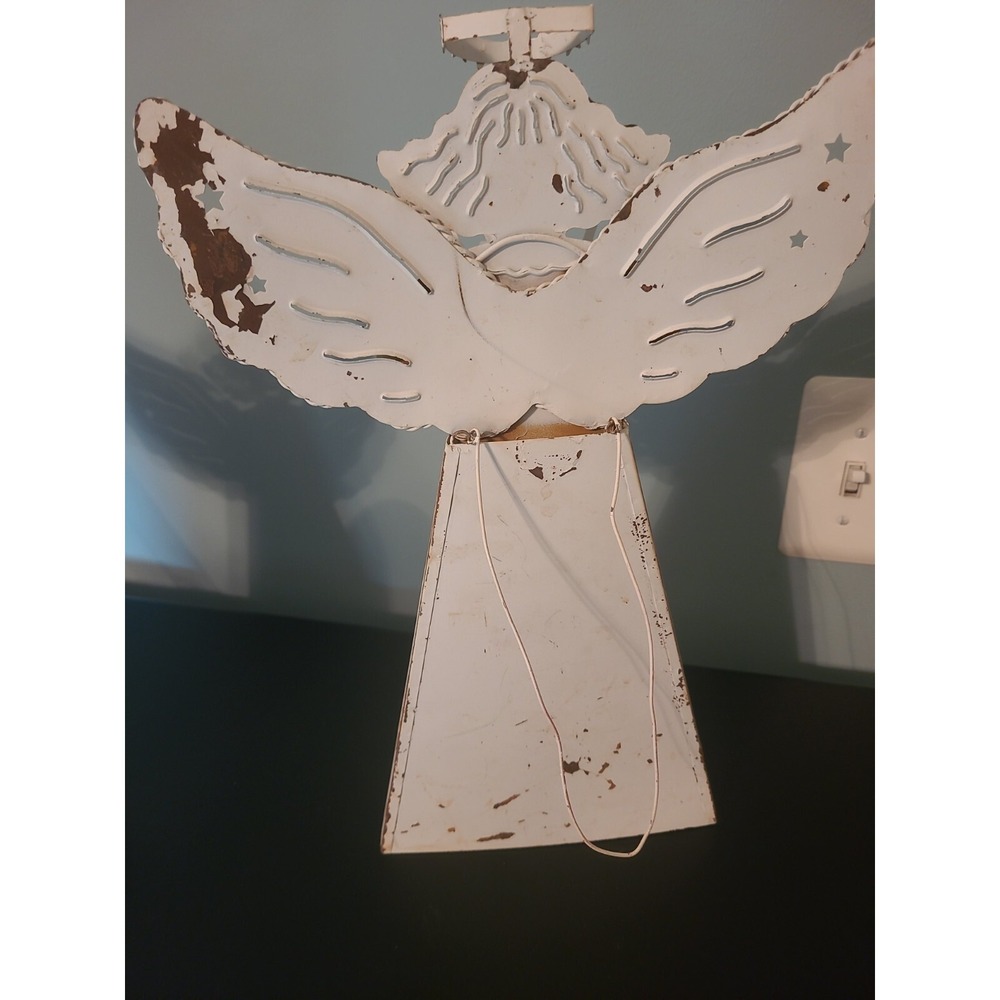 Vintage white tin /metal angel‎ with Snowflake 14" - Picture 12 of 13
